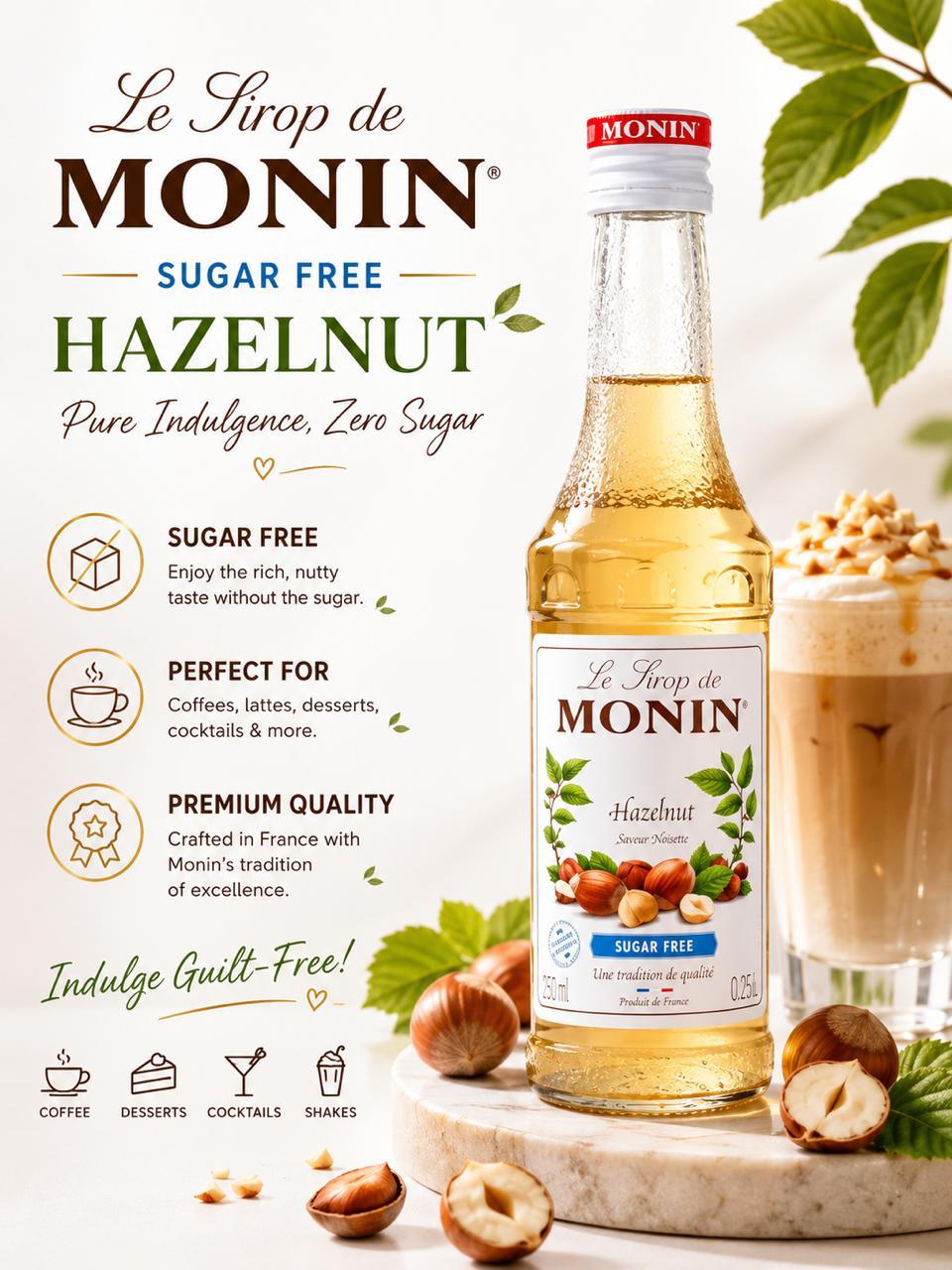 Monin Sugar Free Hazelnut Syrup - 250ml Monin Sugar Free Hazelnut Syrup - 250ml - الصورة 1